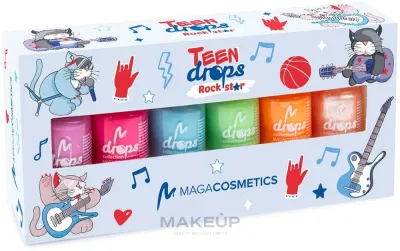 Набор лаков для ногтей Maga Cosmetics Teen Drops Rockstar V.03 яркие цвета, быстросохнущие, 6 лаков по 6 мл