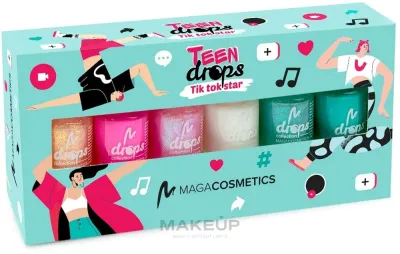 Набор лаков для ногтей Maga Cosmetics Teen Drops Tik Tok Star V.02 быстросохнущие, мини-формат, 6 лаков по 6 мл
