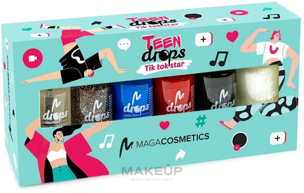 Набор лаков для ногтей Maga Cosmetics Teen Drops Tik Tok Star V.03 быстросохнущие, мини-формат, 6 лаков по 6 мл