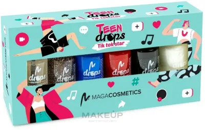 Набор лаков для ногтей Maga Cosmetics Teen Drops Tik Tok Star V.03 быстросохнущие, мини-формат, 6 лаков по 6 мл