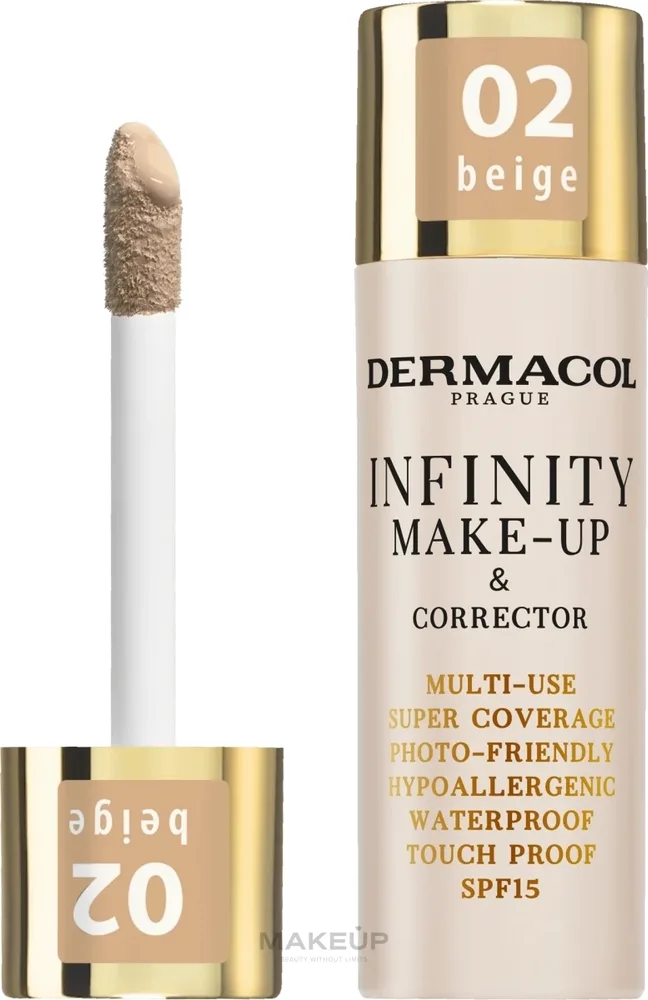 Тональное средство и корректор Dermacol Infinity Make-up 2 в 1, водостойкое, SPF 15, 20 мл, оттенок 02 - Beige