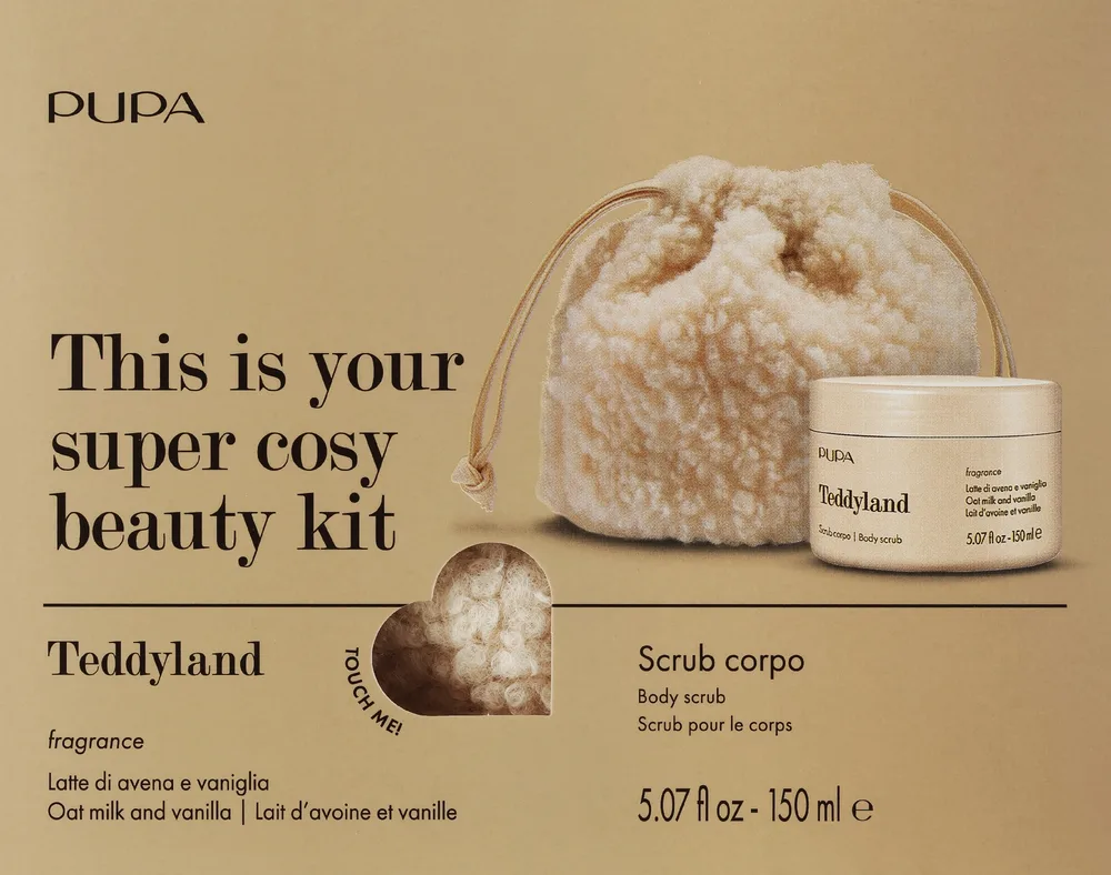 Набор для тела Pupa Teddyland Oat Milk And Vanilla сахарный скраб овсяного молока и ванили и косметичка 150 мл