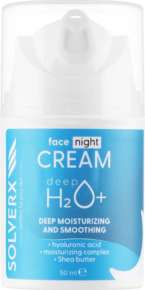 Крем для лица ночной Solverx DeepH2O+ питательный увлажняющий для сухой кожи 50 мл