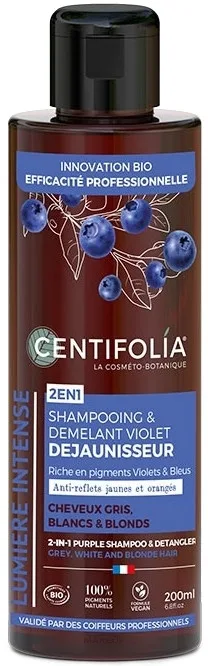 Шампунь Centifolia Purple 2в1 против жёлтизны для седых и светлых волос, с пигментами батата и гардении, 200 мл