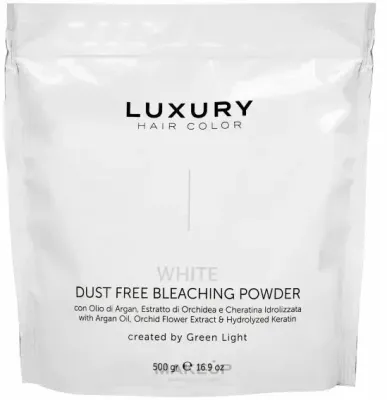 Осветляющая пудра для волос Green Light Luxury Hair Color White Dust Free Bleaching Powder, белая, беспылевая, 500 г