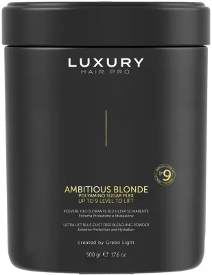 Осветляющая пудра для волос Green Light Luxury Hair Pro Ambitious Blonde Ultra Lift Blue Dust Free Bleaching Powder, до 9 уровней, 500 г