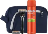Мужской набор Gillette Proglide гель для бритья с миндальным маслом бритва и косметичка 200 мл уценка — фото 2