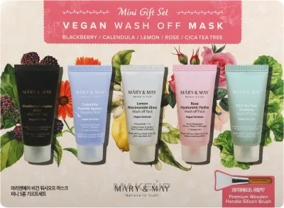 Набор смываемых масок для лица Mary & May Vegan из 5 масок с каолином розой и центеллой 5x30 г