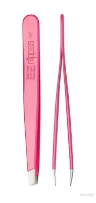 Пинцет косметический Nippes Solingen Tweezer 727 скошенный, из нержавеющей стали, 9,5 см, розовый, 1 шт