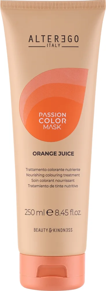 Alter Ego Italy Alter Ego Passion Color Mask - Тонирующая маска для окрашенных волос Alter Ego Passion Color освежение оттенка, масло ши, протеины люпина и хлореллы, пигменты, 250 мл, оттенок Orange Juice