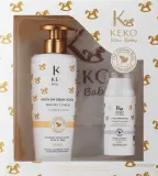 Детский набор Keko New Baby полотенце кремовое мыло для кожи и волос и бальзам с оксидом цинка 500+100 мл уценка — фото 1