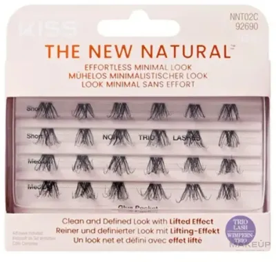 Ресницы накладные Kiss The New Natural пучковые, двух длин 12 и 16 мм, с клеем в комплекте, 24 шт
