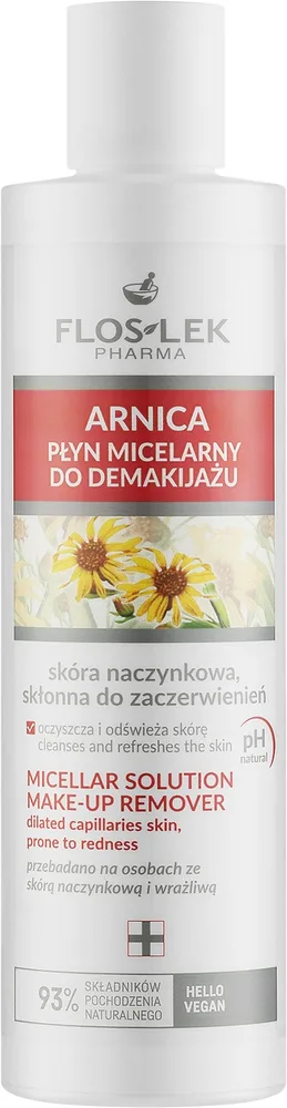 Мицеллярная вода для снятия макияжа Floslek Arnica Micellar Solution Make-Up Remover, с арникой, для кожи с куперозом, 225 мл