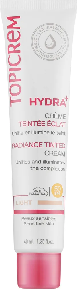 Тонирующий крем Topicrem Hydra+ Radiance Tinted Cream сияющий увлажняющий SPF 50, 40 мл, оттенок Light