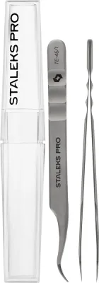 Пинцет для ресниц Staleks Pro Expert 45 Type 1 TE-45/1 профессиональный, изогнутый, с нанонасечками, 1 шт