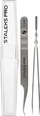 Пинцет для наращивания ресниц Staleks Pro Expert 45 Type 8 TE-45/8 профессиональный, форма Mini L, с нанонасечками, 1 шт