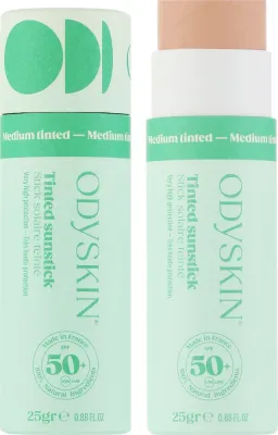 Odyskin Sun стик солнцезащитный тонирующий для лица и тела SPF 50+ 25 г с минеральными фильтрами, защита UVA и UVB