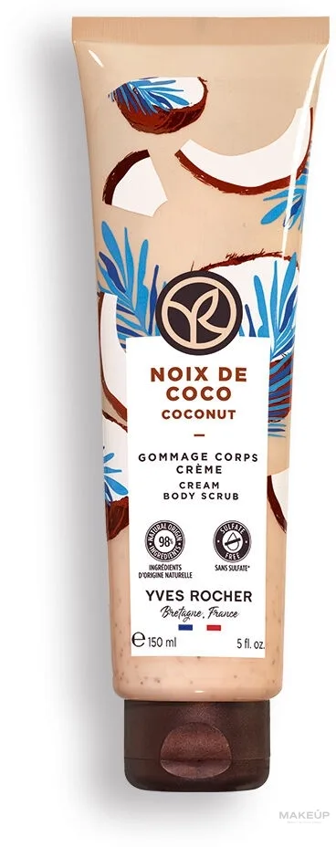 Yves Rocher Botanical Body Care Coconut Body Scrub скраб для тела Кокос 150 мл, отшелушивающий скраб с кокосовой темой