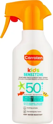 Солнцезащитное молочко-спрей для детей Carroten Kids Sensitive Suncare Face и Body Milk Spray SPF50, 270 мл