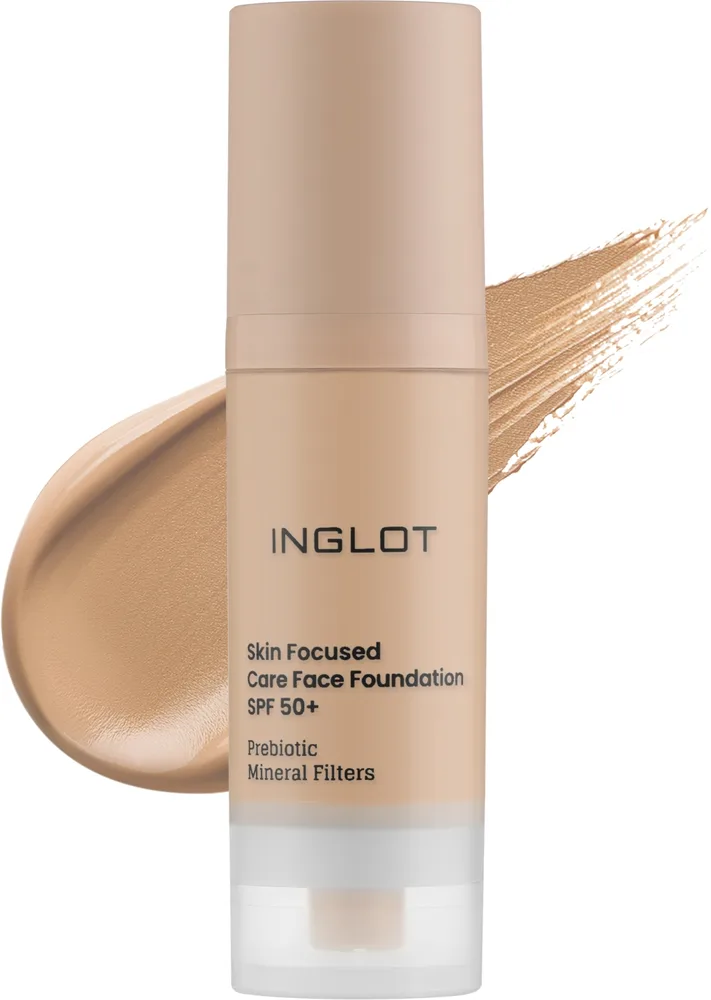 Тональный флюид Inglot Skin Focused Care Face Foundation ухаживающий веганский SPF 50, 30 мл, оттенок 302 - Ivory Beige