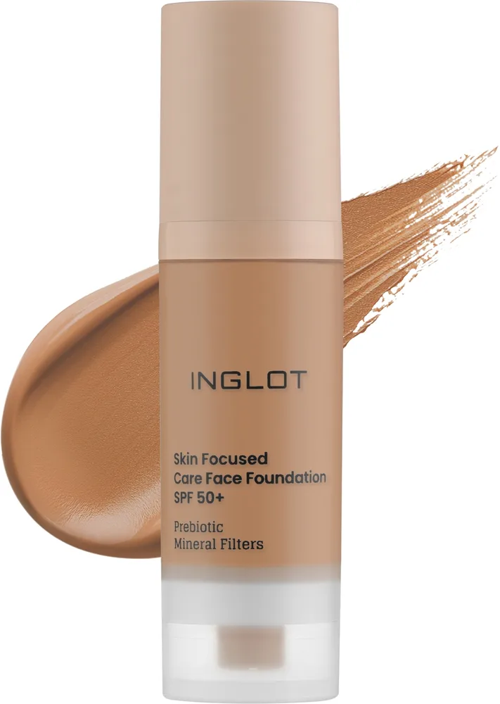 Тональный флюид Inglot Skin Focused Care Face Foundation ухаживающий веганский SPF 50, 30 мл, оттенок 312 - Tan Rose