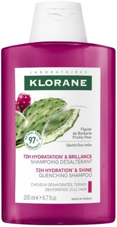 Шампунь для волос Klorane 72H Hydration + Shine Quenching Shampoo With Prickly Pear увлажняющий, с опунцией, 200 мл или, 200 мл / 400 мл