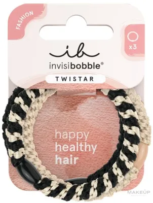 Набор резинок для волос Invisibobble Twistar Classical Braids бежевая, чёрная и в чёрно-бежевую полоску, 3 шт