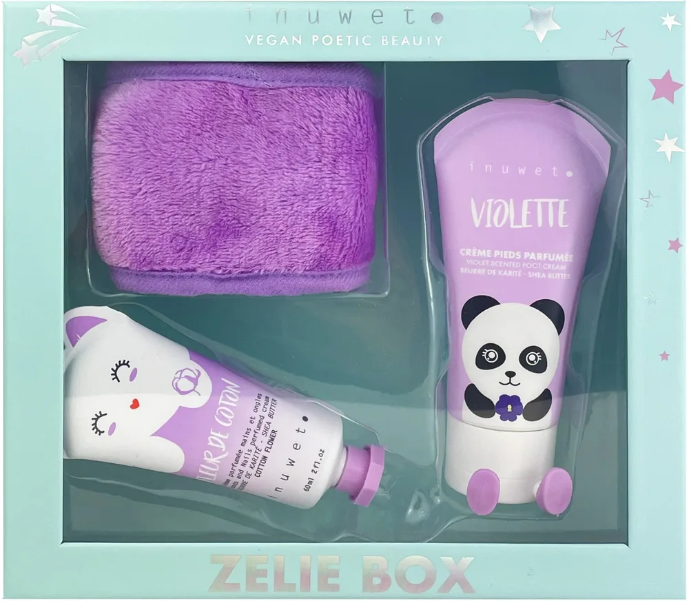 Набор Inuwet Zelie Box повязка для волос крем для рук с хлопком 80 мл и крем для ног с фиалкой 60 мл