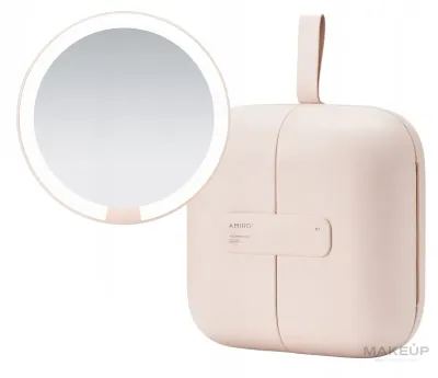 Зеркальце переносное LED Amiro Cube S Magnetic Bag Mirror AML115N Pink с косметичкой, на магните, аккумулятор, розовое, 1 шт