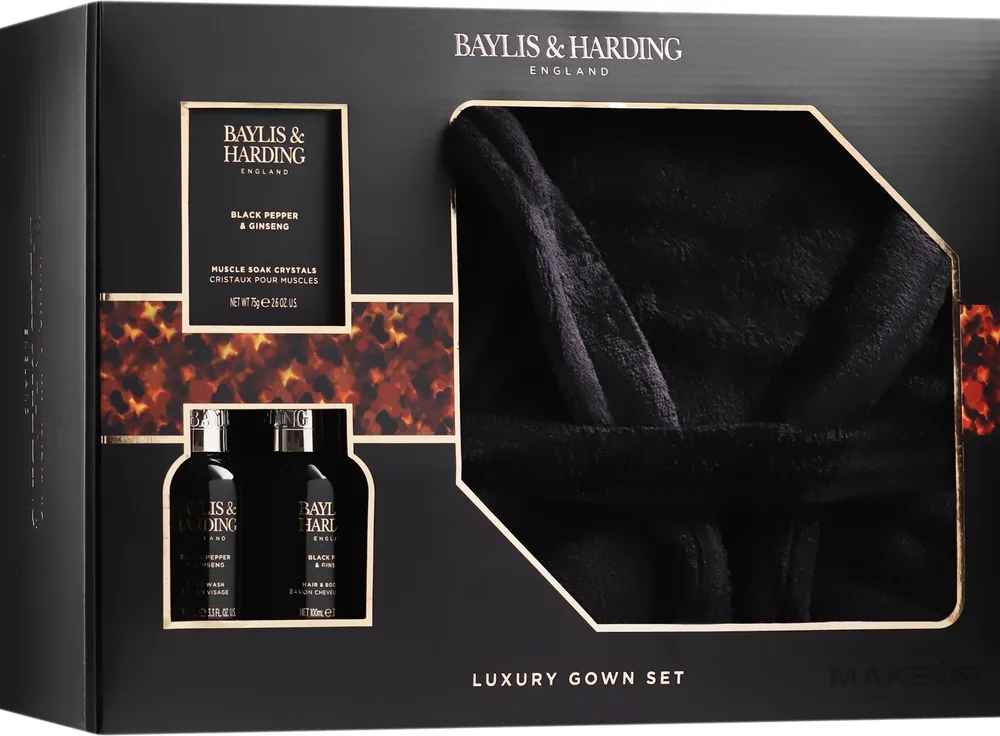 Набор Baylis & Harding Black Pepper & Ginseng гель для душа 100 мл гель для умывания 100 мл соль для ванны 75 г и халат
