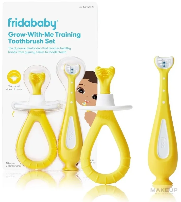 Набор тренировочных зубных щёток Frida Baby Grow-With-Me для детей с 6 месяцев, с силиконовыми ручками, 2 шт