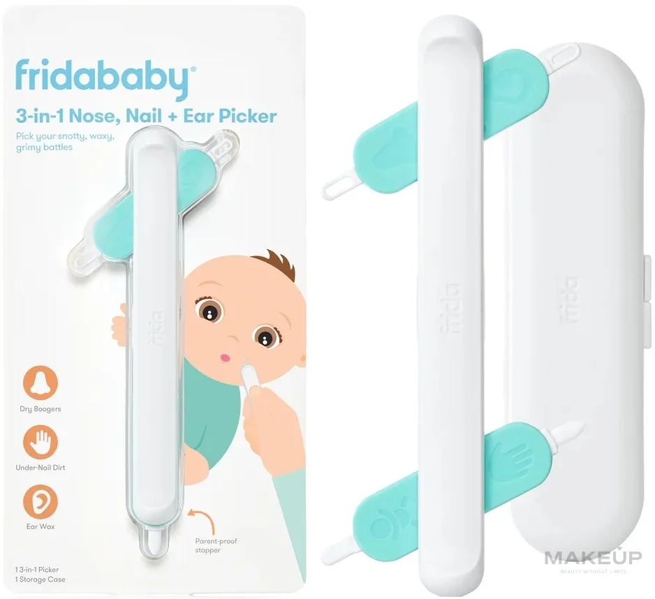 Очиститель 3 в 1 Frida Baby 3-in-1 Nose, Nail + Ear Picker для носа, ушей и ногтей ребёнка, 4 насадки