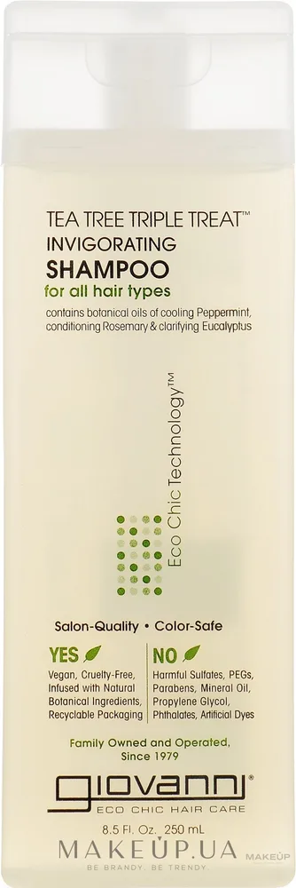 Шампунь с чайным деревом Giovanni Eco Chic Hair Care Tea Tree Triple Invigorating Shampoo, тонизирующий, 250 мл