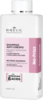Шампунь Brelil No-Frizz разглаживающий для непослушных волос, с аминокислотами и протеином риса, 1000 мл, Италия