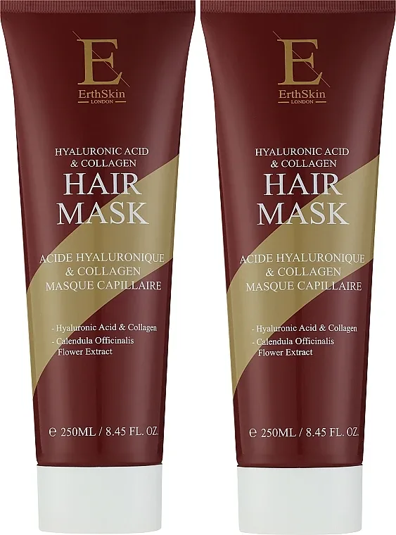 Маска для волос ErthSkin London Hyaluronic Acid and Collagen Hair Mask с гиалуроновой кислотой и коллагеном, 2 x 250 мл