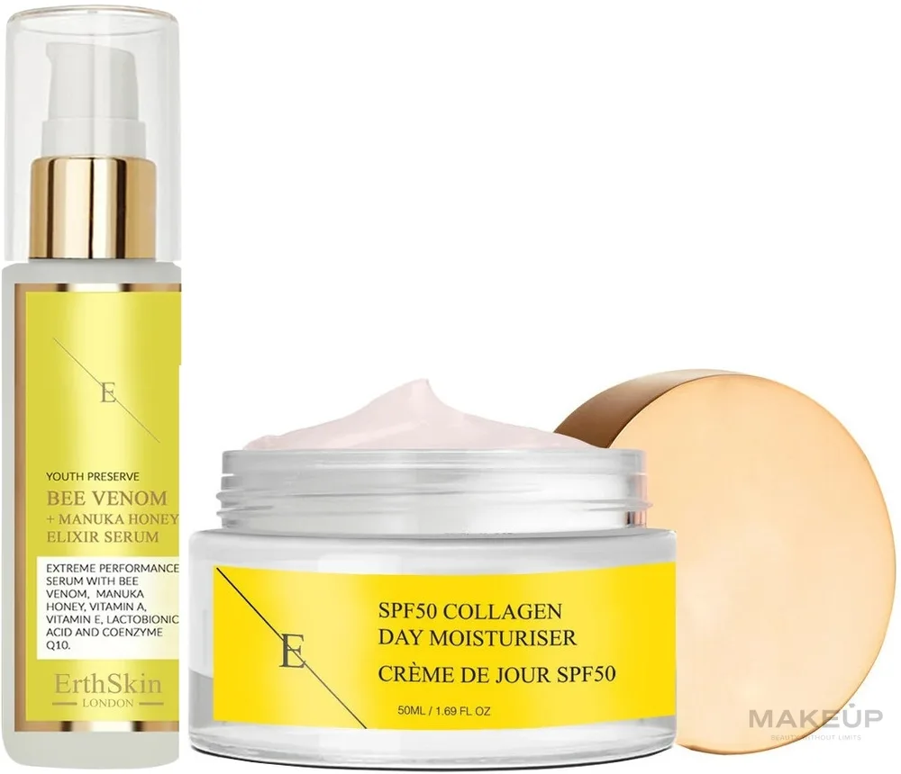 Набор для лица ErthSkin London дневной крем SPF50 с коллагеном и сыворотка-эликсир с алоэ 50+60 мл