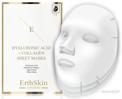 Тканевые маски для лица с гиалуроновой кислотой и коллагеном ErthSkin London, набор 3 шт