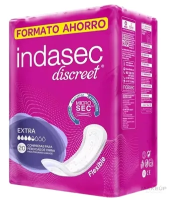 Ультратонкие прокладки Indasec Discreet Extra, при лёгком подтекании мочи, 20 шт