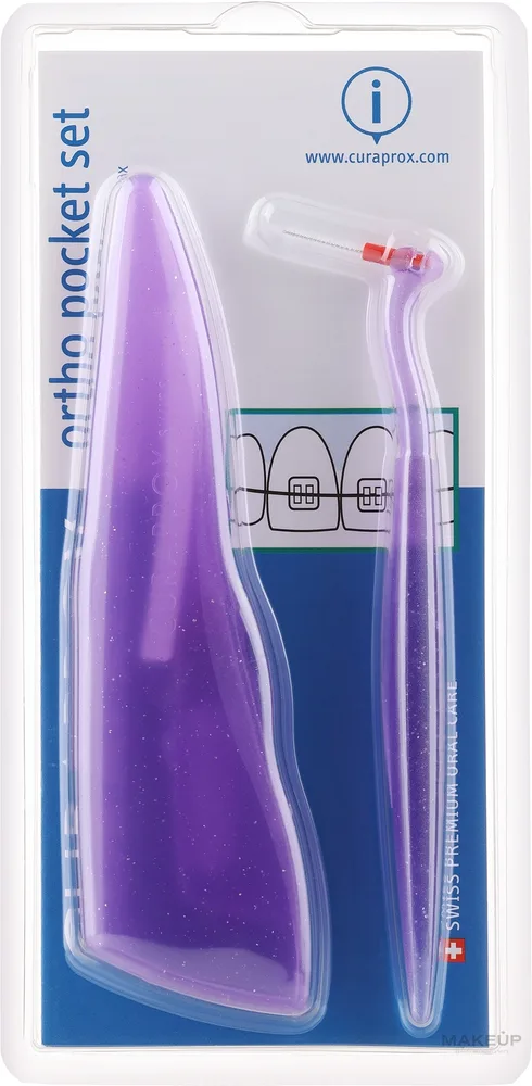 Набор Curaprox Ortho Pocket Set ершики CPS 07 14 18 3 шт держатель UHS 451 ортодонтический воск и футляр фиолетовый