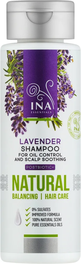 Шампунь Ina Essentials Lavender для жирных волос, с лавандой, алоэ и постбиотиком, без сульфатов, 200 мл, Болгария