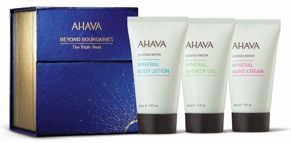 Набор Ahava The Triple Treat минеральный гель для душа 40 мл крем для рук 40 мл и лосьон для тела 40 мл