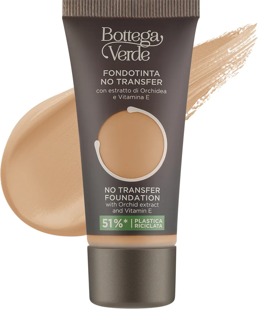Тональный флюид Bottega Verde No Transfer Foundation стойкий с экстрактом орхидеи, 30 мл, оттенок Natural