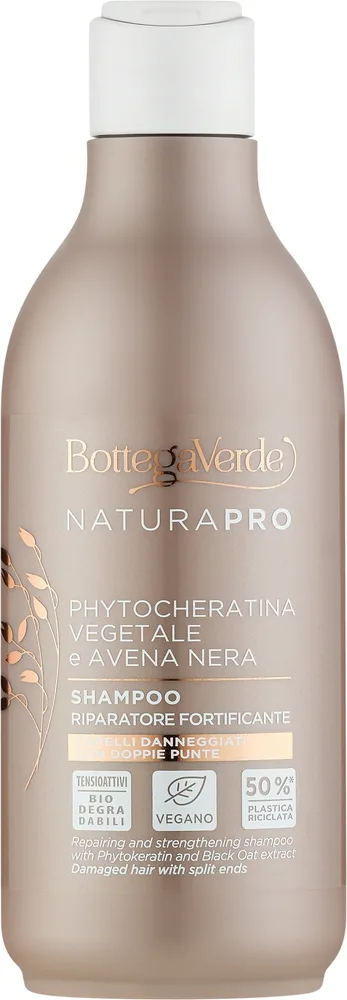 Шампунь Bottega Verde Naturapro восстанавливающий, с чёрным овсом, рисовым протеином и лецитином, 250 мл, Италия