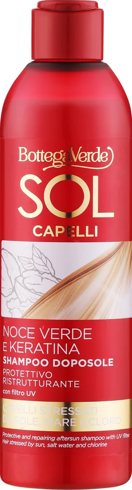 Шампунь Bottega Verde Sol Hair восстанавливающий после загара, с маслом грецкого ореха, кератином и UV-фильтром, 250 мл, Италия