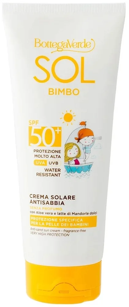 Крем солнцезащитный детский Bottega Verde Sol Kids SPF50+ алоэ миндаль 200 мл