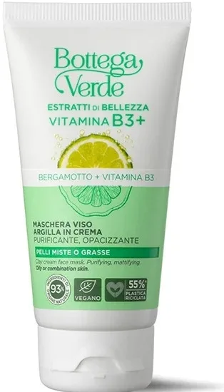 Кремовая гелевая маска для лица с бергамотом, витамином B3 и глиной Bottega Verde Beauty Extracts Bergamot Vitamin B3 + Clay Cream Face Mask