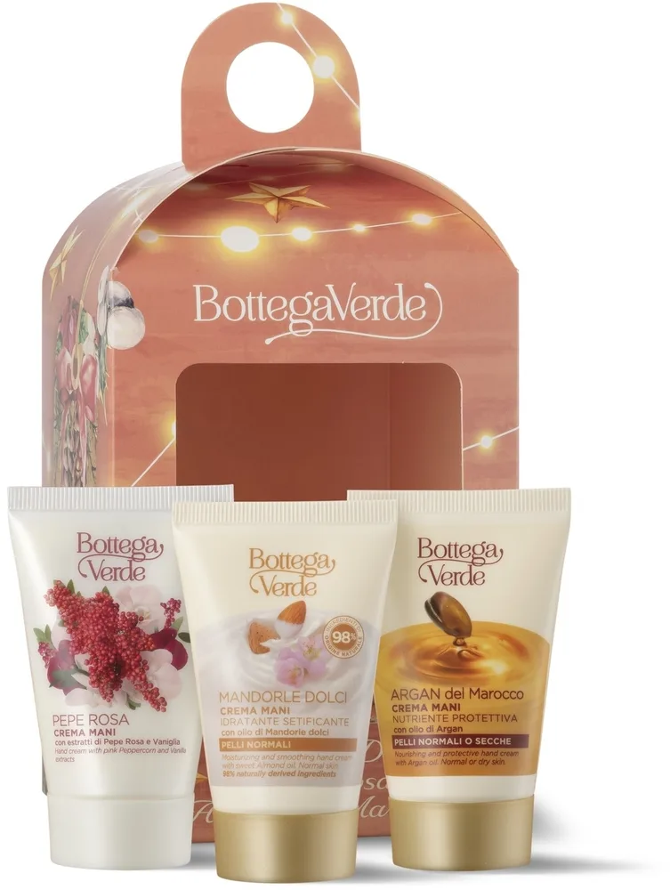 Набор кремов для рук Bottega Verde Gift с аргановым и миндальным маслом, с экстрактом ванили, 3 x 30 мл