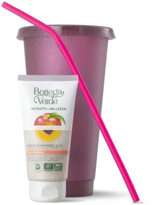 Набор Bottega Verde Beauty Extracts маска-скраб для лица с персиком и абрикосом 75 мл и стакан с трубочкой