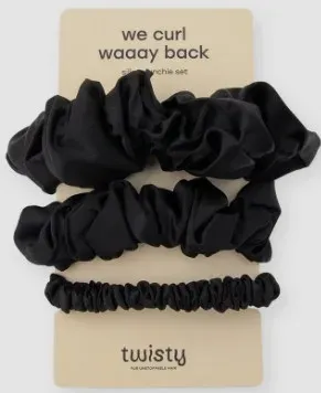 Резинки для волос Twisty We Curl Waaay Back Silk Hair Bands шёлковые, чёрные, три размера, 3 шт