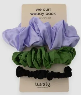 Резинки для волос Twisty We Curl Waaay Back Silk Hair Bands шёлковые, фиолетовая, зелёная и чёрная, 3 шт